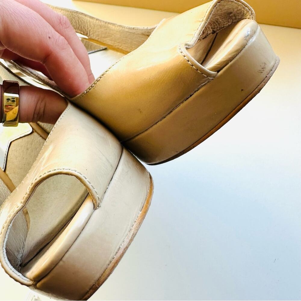 MICHAEL KORS Nude Beige Tan Leather Peep Toe Slingback 5” Heel Pumps Shoes 7 - Picture 12 of 16